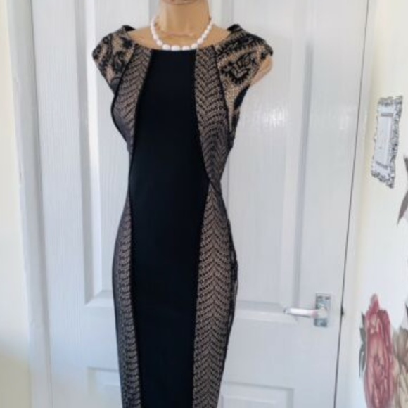 Joseph Ribkoff Black and Beige Lace Dress - Picture 3 of 7